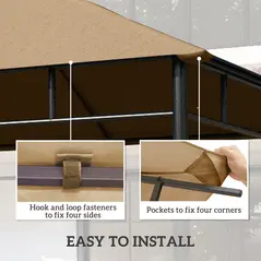 Outsunny 3 x 3 m Gazebo Canopy Replacement Cover, Garden Gazebo Roof Replacement with Drain Holes, TOP COVER ONLY, Beige - 5