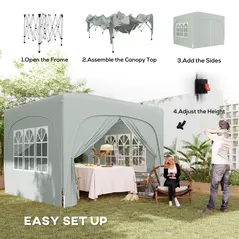 Outsunny 3 x 3m Pop-Up Gazebo Shelter, with Accessories - Light Grey - 4