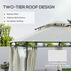 Outsunny 3 x 4m Metal Frame, Two-Tier Roof Gazebo - Cream White - 4
