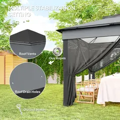 Outsunny 3 x 3(m) Pop Up Gazebo, Height Adjustable Instant Event Shelter with Netting and Carrying Bag, Grey - 6