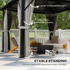 Outsunny 3 x 3(m) Hardtop Gazebo Canopy with UPF30+ Double Polycarbonate Roof, Aluminium Frame Garden Gazebo Permanent Pavilion with Mosquito Netting and Curtains for Patio, Deck, Grey - 5