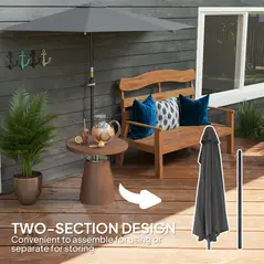 Outsunny 3(m) Half Parasol, Semi Round Umbrella with Metal Frame, Crank Handle for Balcony, Garden, Dark Grey - 6