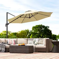 Outsunny 3(m) Adjustable Cantilever Parasol with Base, Solar LED Lights, Khaki - 9