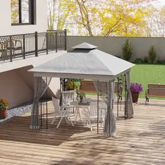 Outsunny 3 x 3m Steel Frame Double Roof Garden Gazebo - Light Grey - 2