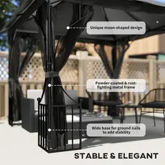 Outsunny 3 x 3m Garden Gazebo Patio Party Tent Shelter Outdoor Canopy Double Tier Sun Shade with Metal Frame and Netting, Dark Grey - 5