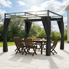 Outsunny 3 x 3 m Pergola with Retractable Roof Canopy and Curtains, UPF30+ Metal Frame Garden Pergola Gazebo Sun Shade, Dark Grey - 9