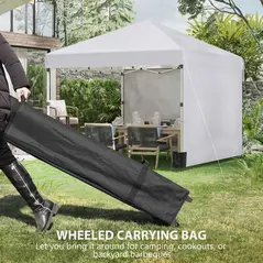 Outsunny 3 x 3 (M) Pop Up Gazebo, UPF 30+ with 2 Sidewalls, Leg Weight Bags and Wheeled Bag, Height Adjustable Party Tent Event Shelter for Garden, Patio, White - 8