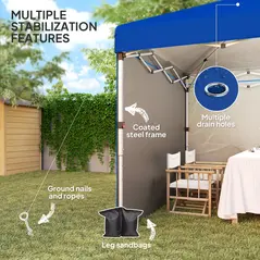 Outsunny 3 x 3 (M) Pop Up Gazebo, UPF 30+ with 2 Sidewalls, Leg Weight Bags and Wheeled Bag, Height Adjustable Party Tent Event Shelter for Garden, Patio, Blue - 7