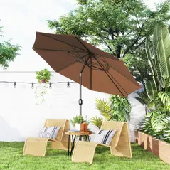 Outsunny 3(m) Tilting Parasol Garden Umbrellas, Outdoor Sun Shade with 8 Ribs, Tilt and Crank Handle for Balcony, Bench, Garden, Coffee - 2