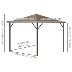 Outsunny 3 x 3(m) Metal Hardtop Gazebo, with Curtains and Accessories - Brown - 3