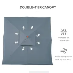 Outsunny 3 x 3 metre Patio Parasol Garden Umbrellas Sunshade Outdoor Wooden Parasol Canopy Double Tier, Dark Grey, BASE NOT INCLUDED - 5