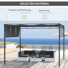 Outsunny 3 x 3(m) Steel Pergola Gazebo with Sliding Roof, Garden Gazebo Canopy Sun Shade Shelter for Outdoor, Deck, Patio, Dark Grey - 4