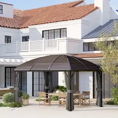 Outsunny 3 x 4m Hardtop Gazebo Canopy with Metal Roof, Aluminium Gazebo Permanent Pavilion with Netting and Curtains, Dark Grey - 2