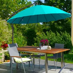 Outsunny 3(m) Cantilever Umbrella 18 Ribs & Vents Adjustable Angle for Patio Green - 2
