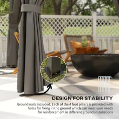 Outsunny 3 x 3.6m Hardtop Gazebo Canopy with Polycarbonate Roof Garden Pavilion with Removable Curtains and Steel Frame, Dark Grey - 7