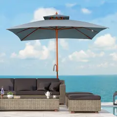 Outsunny 3 x 3 metre Patio Parasol Garden Umbrellas Sunshade Outdoor Wooden Parasol Canopy Double Tier, Dark Grey, BASE NOT INCLUDED - 2