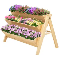 Outsunny 3 Tier Raised Beds for Garden, Wooden Planter Boxes with Clapboard and Hooks, 142L, 120 x 68 x 80cm - 1