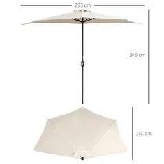 Outsunny 3(m) Half Parasol, Semi Round Umbrella with Metal Frame, Crank Handle for Balcony, Garden, Cream White - 3