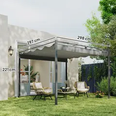 Outsunny 3 x 3m Retractable Roof Metal Pergola - Grey - 3