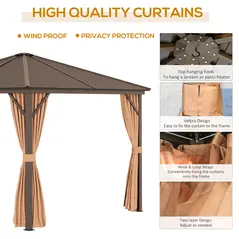 Outsunny 3 x 3(m) Metal Hardtop Gazebo, with Curtains and Accessories - Brown - 4