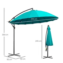 Outsunny 3(m) Cantilever Umbrella 18 Ribs & Vents Adjustable Angle for Patio Green - 3