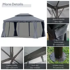 Outsunny 3 x 4m Aluminium Garden Gazebo, Marquee Canopy Shelter Pavilion Party Tent with Nets and Curtains for Garden and Deck, Dark Grey - 6