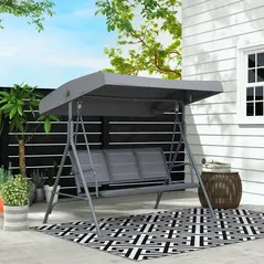 Outsunny 3 Seater Swing Chair, Garden Swing Bench with Canopy, Breathable Mesh Seat and Heavy Duty Steel Frame for Patio, Yard, Grey - 2