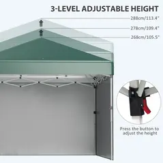Outsunny 3 x 3 (M) Pop Up Gazebo, UPF 30+ with 2 Sidewalls, Leg Weight Bags and Wheeled Bag, Height Adjustable Party Tent Event Shelter for Garden, Patio, Green - 6