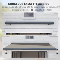 Outsunny 3 x 2.5 m Electric Awning with Remote Controller, Aluminium Frame DIY Retractable Awning, UV50+ Sun Shade Canopy for Garden Patio Deck Door Window, Light Grey - 5