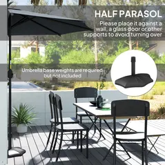 Outsunny 3(m) Half Parasol, Semi Round Umbrella with Metal Frame, Crank Handle for Balcony, Garden, Dark Grey - 7