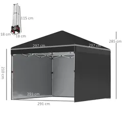Outsunny 3 x 3 (M) Pop Up Gazebo Event Shelter, Height Adjustable Party Tent with 3 Sidewalls, Weight Bags and Wheeled Bag - 3