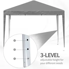 Outsunny 3 x 3 m Garden Pop Up Gazebo Marquee Party Tent Wedding Canopy, Height Adjustable with Carrying Bag, Grey - 6
