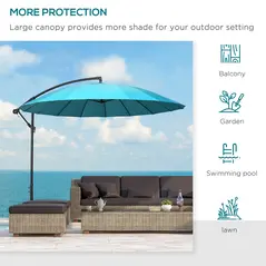 Outsunny 3(m) Cantilever Umbrella 18 Ribs & Vents Adjustable Angle for Patio Green - 5
