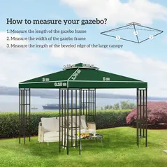 Outsunny 3(m) Gazebo Top Cover Double Tier Canopy Replacement Pavilion Roof Dark Green - 3