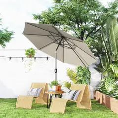Outsunny 3(m) Tilting Parasol Garden Umbrellas, Outdoor Sun Shade with 8 Ribs, Tilt and Crank Handle for Balcony, Bench, Garden, Light Grey - 2