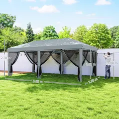 Outsunny 3 x 6m Pop Up Gazebo, Outdoor Canopy Shelter, Marquee Party Wedding Tent with 6 Mesh Walls and Carry Bag, Grey - 3