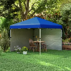 Outsunny 3 x 3 (M) Pop Up Gazebo, UPF 30+ with 2 Sidewalls, Leg Weight Bags and Wheeled Bag, Height Adjustable Party Tent Event Shelter for Garden, Patio, Blue - 9