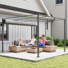 Outsunny 3 x 3m Retractable Roof Metal Pergola - Grey - 8