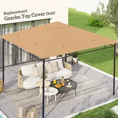 Outsunny 3 x 3 m Gazebo Canopy Replacement Cover, Garden Gazebo Roof Replacement with Drain Holes, TOP COVER ONLY, Beige - 2