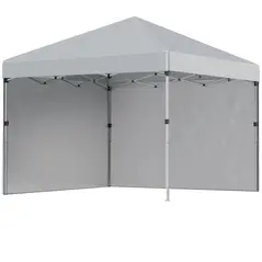 Outsunny 3 x 3 m Pop Up Gazebo, UPF 30+ Party Tent with 2 Sidewalls, Weight Bags and Wheeled Bag, Light Grey - 1