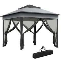 Outsunny 3 x 3(m) Pop Up Gazebo, Height Adjustable Instant Event Shelter with Netting and Carrying Bag, Grey - 1
