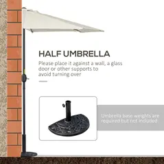 Outsunny 3(m) Half Parasol, Semi Round Umbrella with Metal Frame, Crank Handle for Balcony, Garden, Cream White - 4