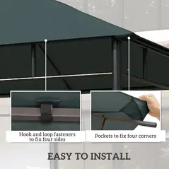 Outsunny 3 x 3 m Gazebo Canopy Replacement Cover, Garden Gazebo Roof Replacement with Drain Holes, TOP COVER ONLY, Grey - 5