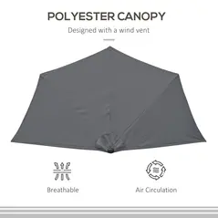 Outsunny 3(m) Half Parasol Semi Round Umbrella Patio Metal Frame Crank Handle for Balcony-- NO BASE INCLUDED, Grey - 7