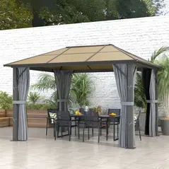 Outsunny 3 x 3.6m Garden Aluminium Gazebo Hardtop Roof Canopy Marquee Party Tent Patio with Mesh Curtains & Side Walls - Grey - 2