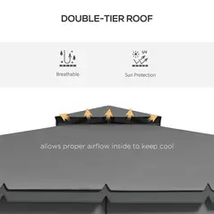 Outsunny 3 x 3(m) Patio Gazebo Canopy Garden Pavilion Tent Shelter Marquee with 2 Tier Roof, Netting and Curtains, Light Grey - 4