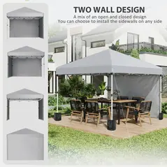 Outsunny 3 x 3 m Pop Up Gazebo, UPF 30+ Party Tent with 2 Sidewalls, Weight Bags and Wheeled Bag, Light Grey - 4