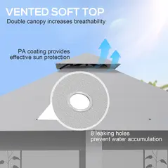 Outsunny 3 x 3m Steel Frame Double Roof Garden Gazebo - Light Grey - 4