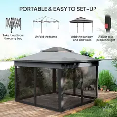 Outsunny 3 x 3(m) Pop Up Gazebo, Height Adjustable Instant Event Shelter with Netting and Carrying Bag, Grey - 4