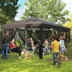 Outsunny 3 x 6m Pop Up Gazebo, Outdoor Canopy Shelter, Marquee Party Wedding Tent with 6 Mesh Walls and Carry Bag, Black - 2
